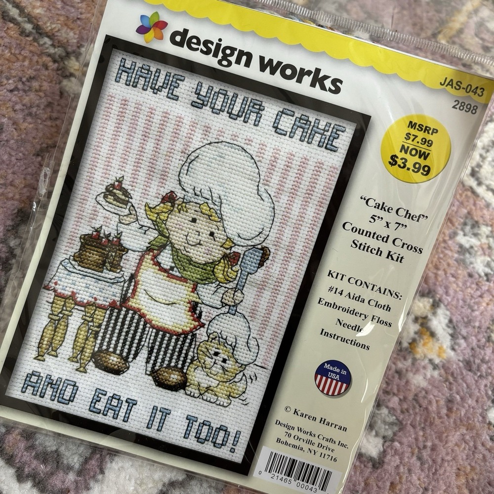 Design Works "Have Your Cake" Chef Bake Cross Stitch 2898 5" x 7" Whimsy Decor